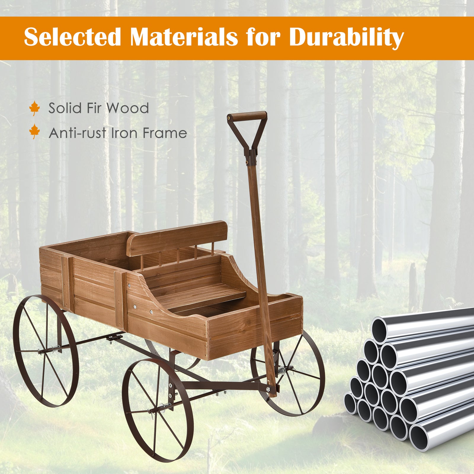 LIFEZEAL Flower Stand W\u002F4 Metal Wheels, Solid Wood Planting Trolley, Flower Trolley Wooden Trolley W\u002F15 kg (33lbs) a Load Capacity, Flower Box for Garden, Balcony, Terrace, Brown\u002F Green\u002F Red\u002F Blue\u002F Gray