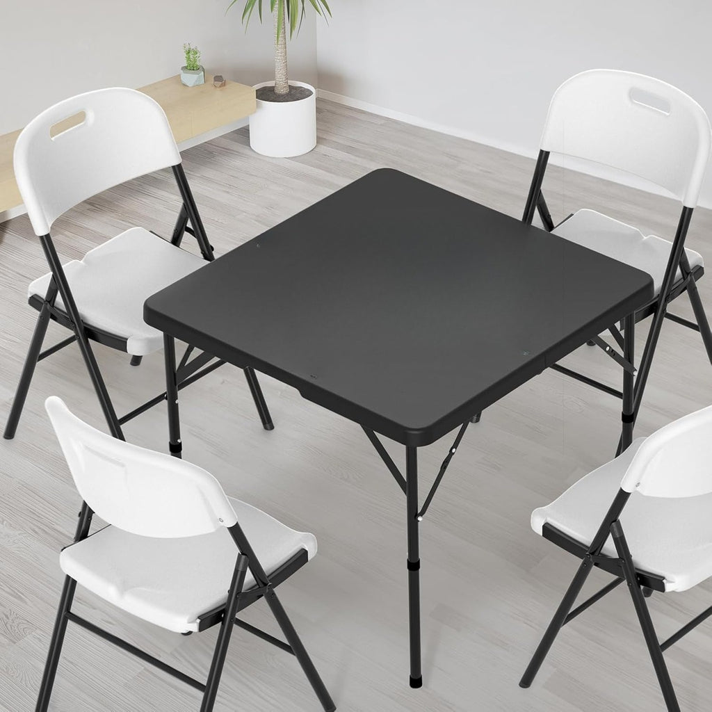 Bonnlo 34 Inch Folding Square Table Fold in Half Bi-Folding Commercial Plastic Dining Card Table Portable for Kitchen Outdoor Party Wedding Event Patio Garden Camping Picnic White\u002FBlack Foldable Dining Tables