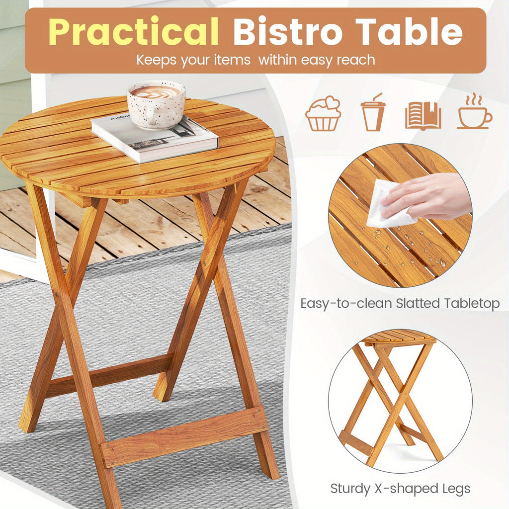 LIFEZEAL 3pcs Acacia Wood Patio Folding Bistro Set, Outdoor Table and Chairs Set with Soft Cushions, Patio Furniture Set for Porch, Balcony, Garden, Deck and Backyard.