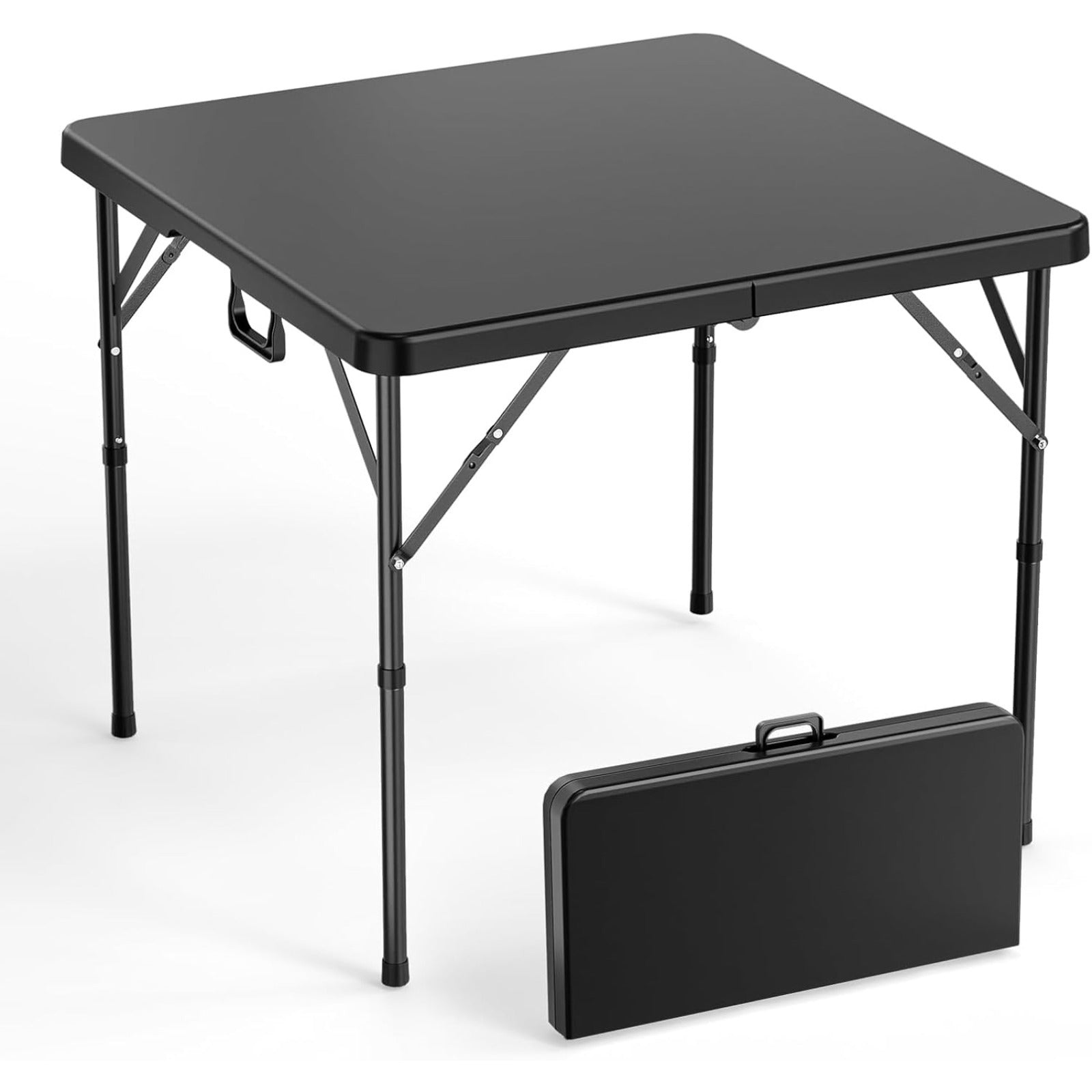 Bonnlo 34 Inch Folding Square Table Fold in Half Bi-Folding Commercial Plastic Dining Card Table Portable for Kitchen Outdoor Party Wedding Event Patio Garden Camping Picnic White\u002FBlack Foldable Dining Tables