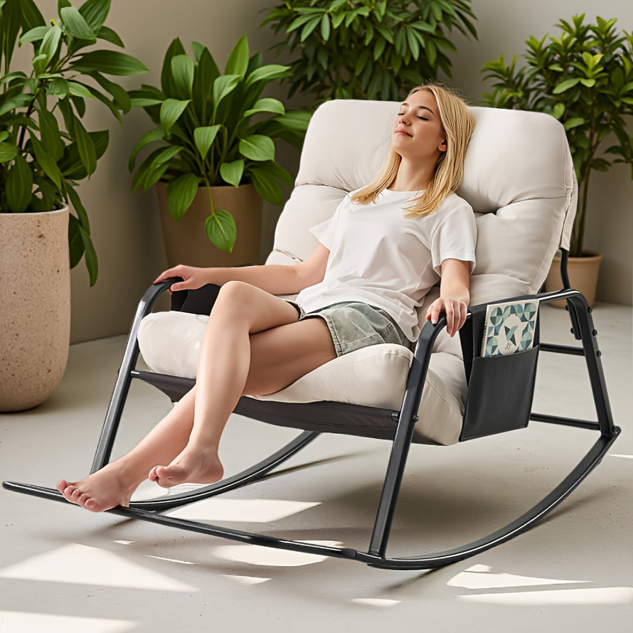 Oversized Papasan Chair, Outdoor Patio Rocking Chair, Lounge Egg Chair, Comfortable Reading Chair With Cushions, For Deck\u002Fgarden\u002Fpatio\u002Fcamping, Patio Furniture Outdoor