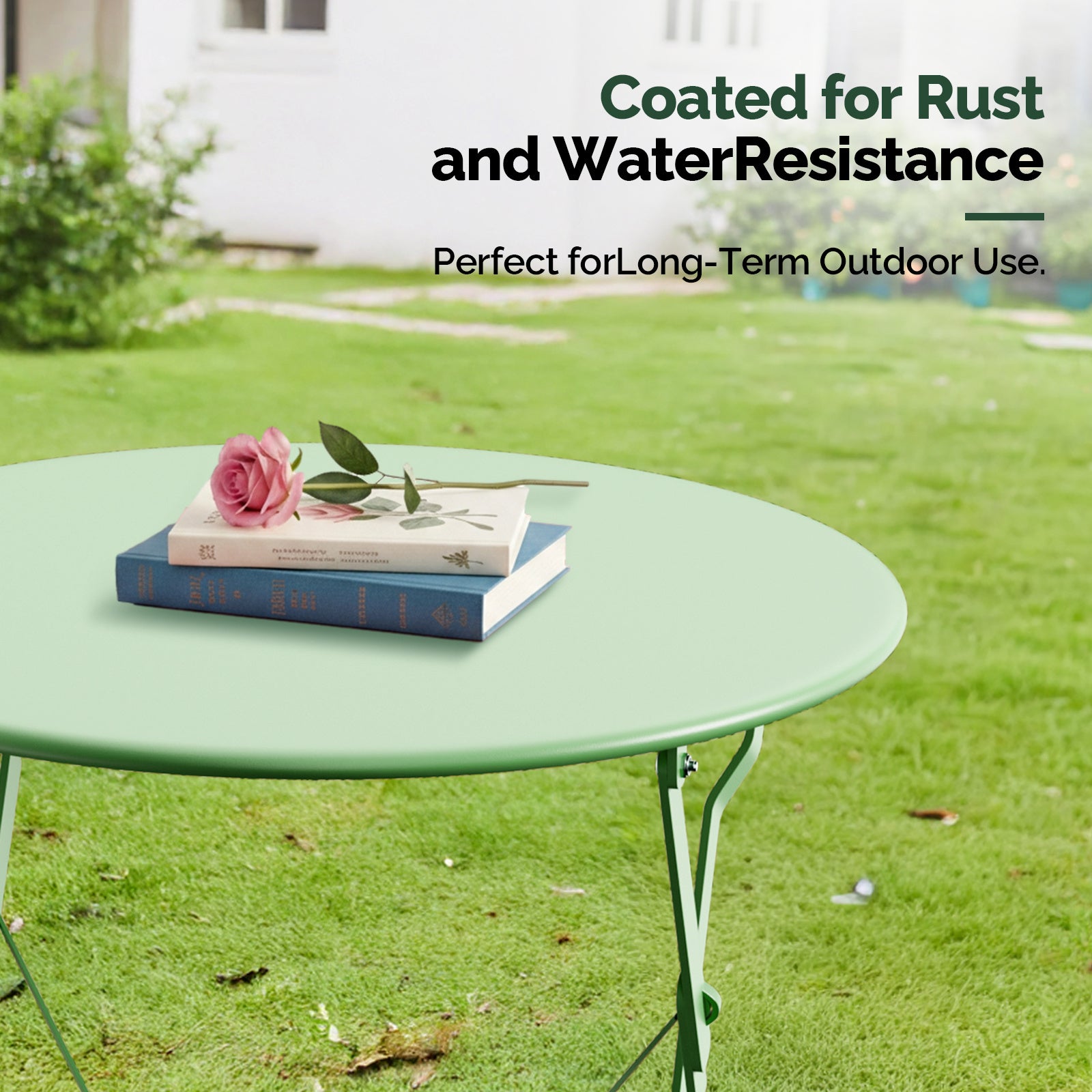 3-Piece Folding Bistro Set, Space-Saving Outdoor Patio Table and Chairs, Weather-Resistant Steel Furniture Set for Balcony Porch Garden, Black\u002FYellow\u002FGreen