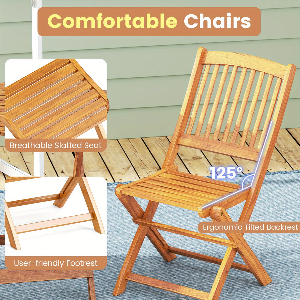 LIFEZEAL 3pcs Acacia Wood Patio Folding Bistro Set, Outdoor Table and Chairs Set with Soft Cushions, Patio Furniture Set for Porch, Balcony, Garden, Deck and Backyard.