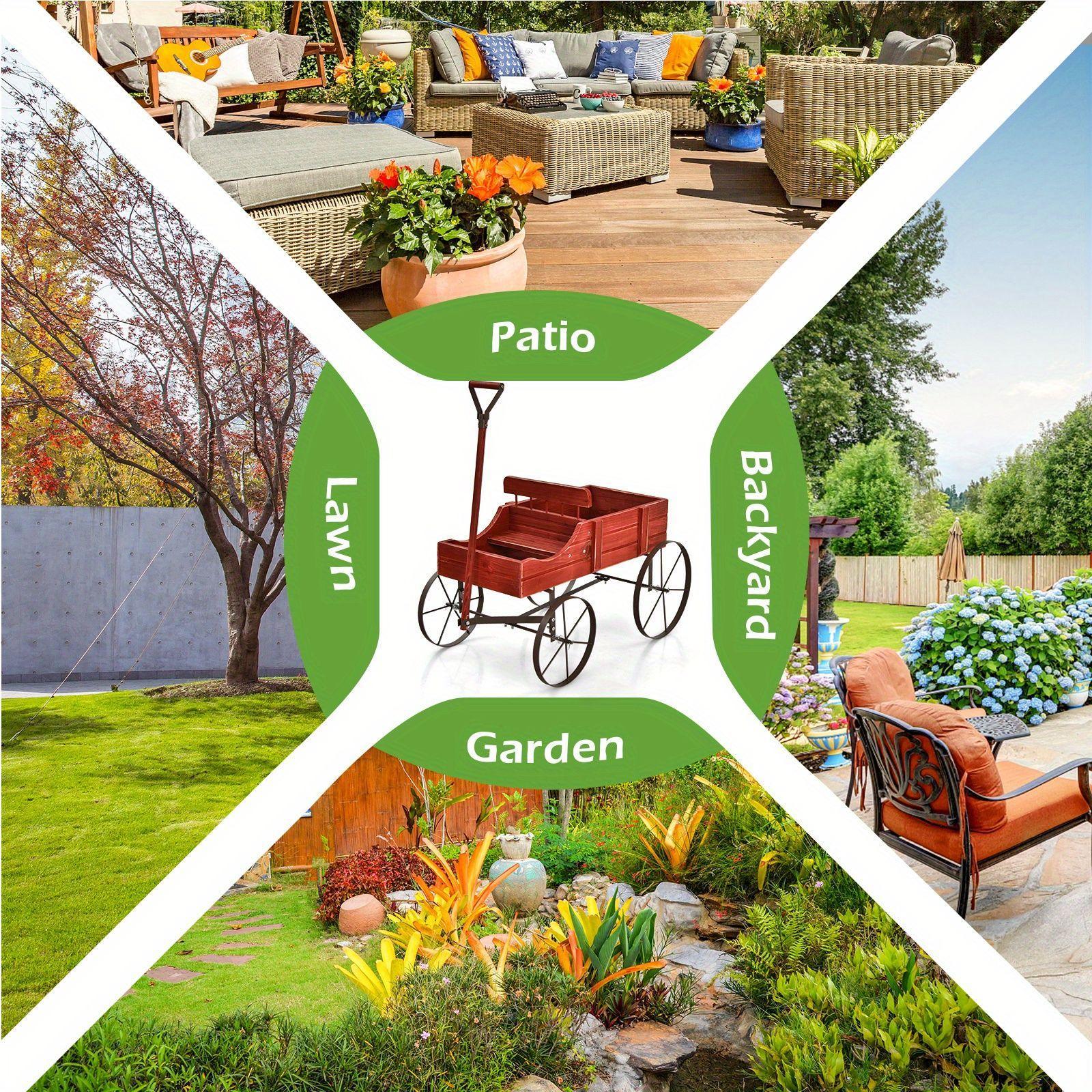 LIFEZEAL Flower Stand W\u002F4 Metal Wheels, Solid Wood Planting Trolley, Flower Trolley Wooden Trolley W\u002F15 kg (33lbs) a Load Capacity, Flower Box for Garden, Balcony, Terrace, Brown\u002F Green\u002F Red\u002F Blue\u002F Gray