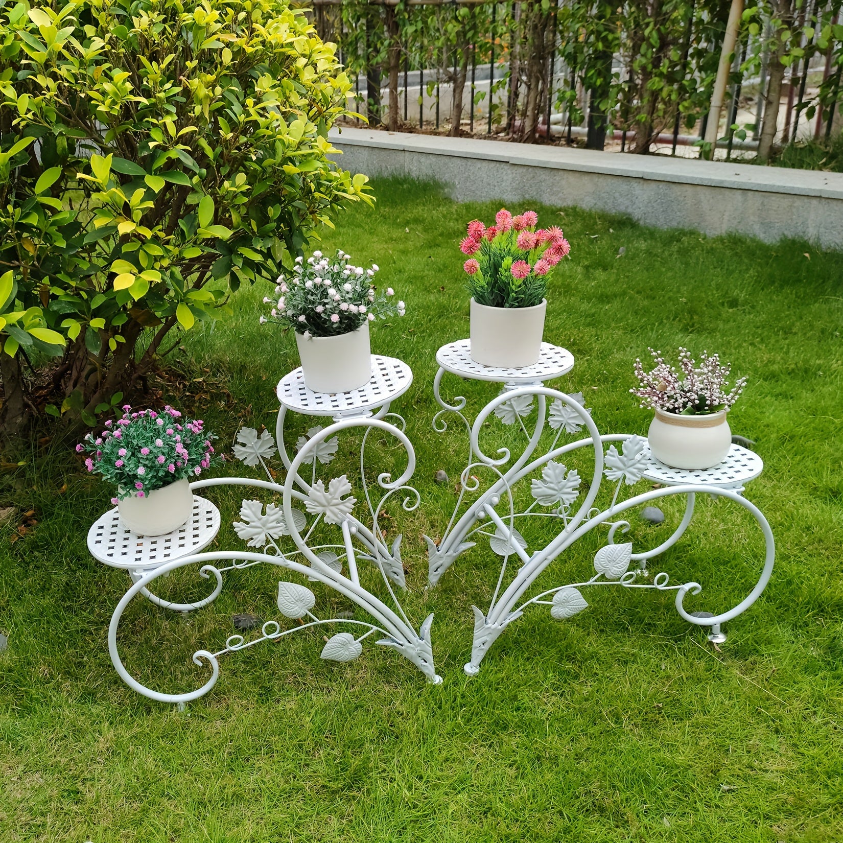 Plant Stand With 4 Shelves: Elegant Art Display Metal Flower Planter Rack, Sturdy And Rust Resistant Flower Pot Stand For Patio, Planters Flowers Living Room, Balcony