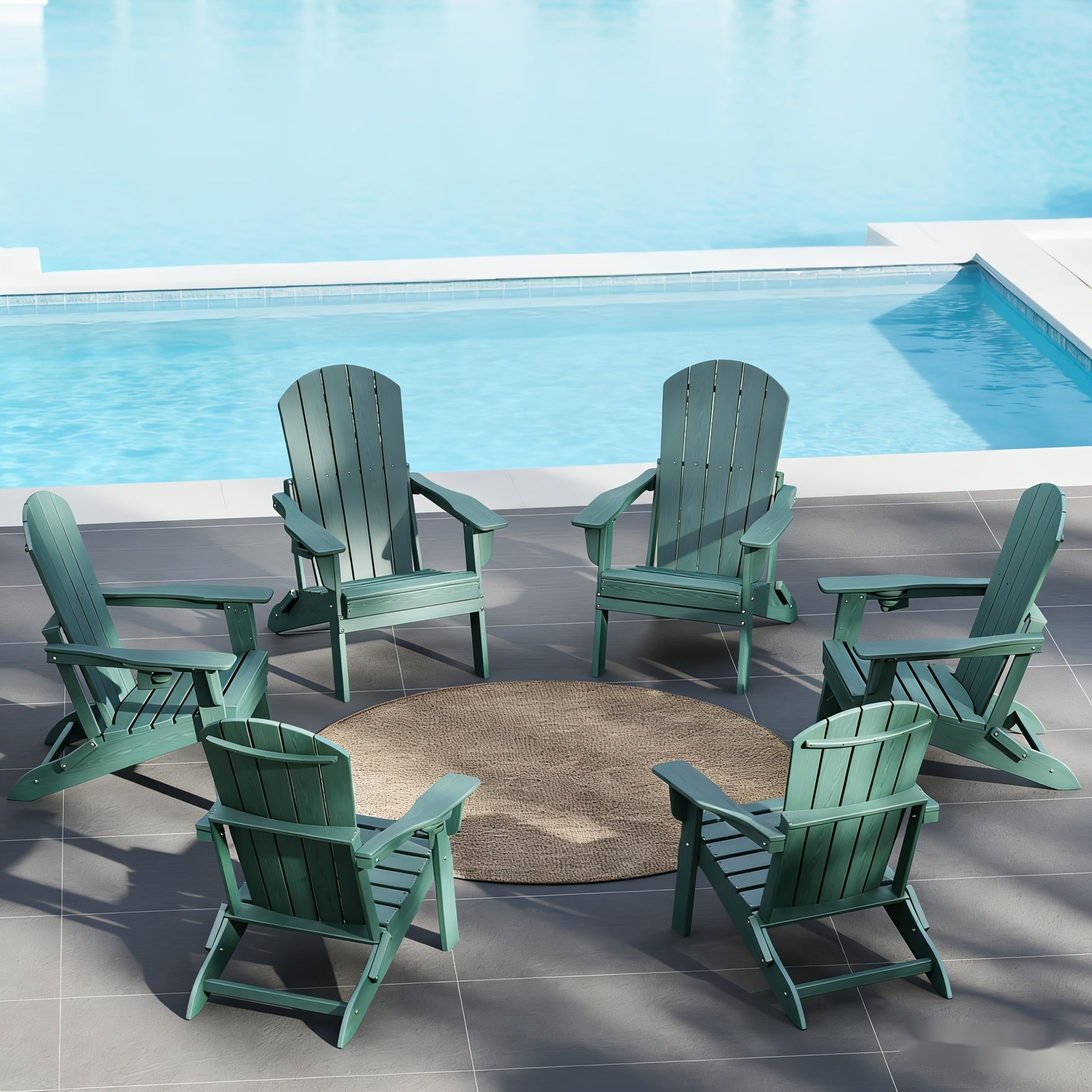 Folding Adirondack Chair 4 Pack, HDPE All-Weather Fire Pit Chairs, Plastic Adirondack Chairs with Cup Holder, Outdoor Lawn Chair for Patio Garden