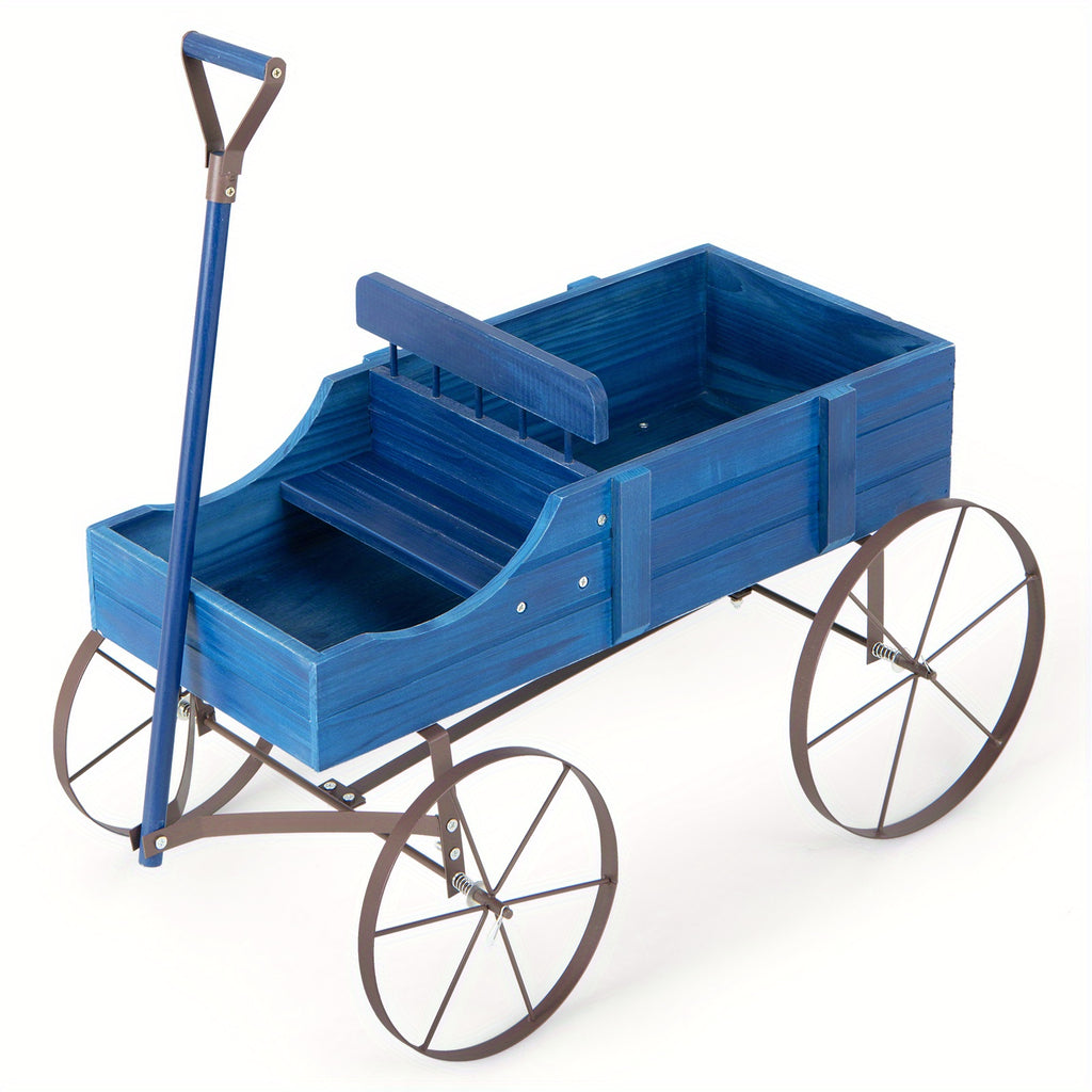 LIFEZEAL Flower Stand W\u002F4 Metal Wheels, Solid Wood Planting Trolley, Flower Trolley Wooden Trolley W\u002F15 kg (33lbs) a Load Capacity, Flower Box for Garden, Balcony, Terrace, Brown\u002F Green\u002F Red\u002F Blue\u002F Gray