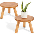 Yaga 2 Pack Large \u002FOutdoor Wood Plant Stand with Growth Ring Display - Heavy-Duty Paulownia Wood Rustic Mid-Century Modern Tree Stool for 11-12\