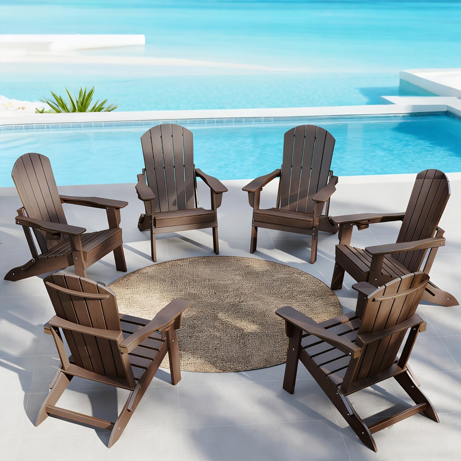 Folding Adirondack Chair 4 Pack, HDPE All-Weather Fire Pit Chairs, Plastic Adirondack Chairs with Cup Holder, Outdoor Lawn Chair for Patio Garden