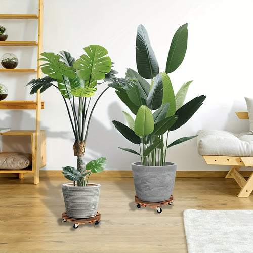 2pcs Wooden Plant Stand with Locking Wheels - Suitable for Indoor\u002FOutdoor Heavy-Duty Rolling Plant Stand, Perfect for Large Potted Plants