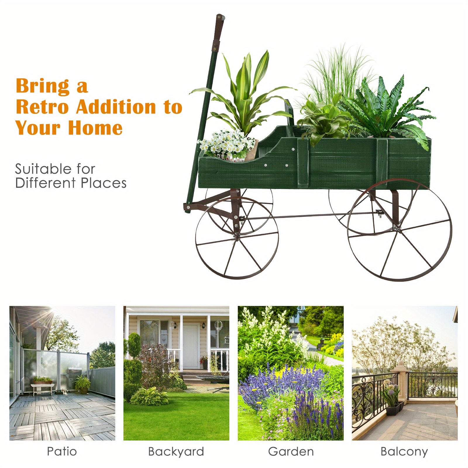 LIFEZEAL Flower Stand W\u002F4 Metal Wheels, Solid Wood Planting Trolley, Flower Trolley Wooden Trolley W\u002F15 kg (33lbs) a Load Capacity, Flower Box for Garden, Balcony, Terrace, Brown\u002F Green\u002F Red\u002F Blue\u002F Gray