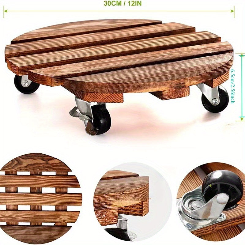 2pcs Wooden Plant Stand with Locking Wheels - Suitable for Indoor\u002FOutdoor Heavy-Duty Rolling Plant Stand, Perfect for Large Potted Plants