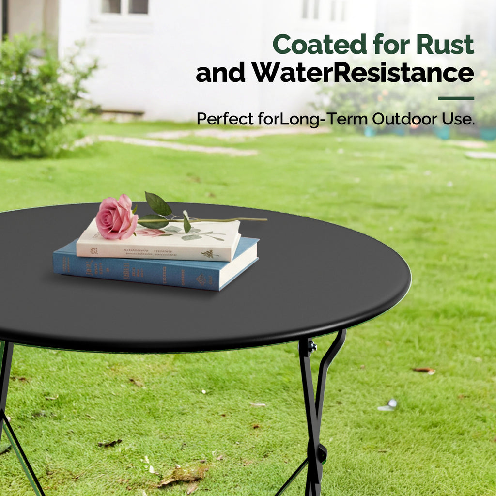 3-Piece Folding Bistro Set, Space-Saving Outdoor Patio Table and Chairs, Weather-Resistant Steel Furniture Set for Balcony Porch Garden, Black\u002FYellow\u002FGreen
