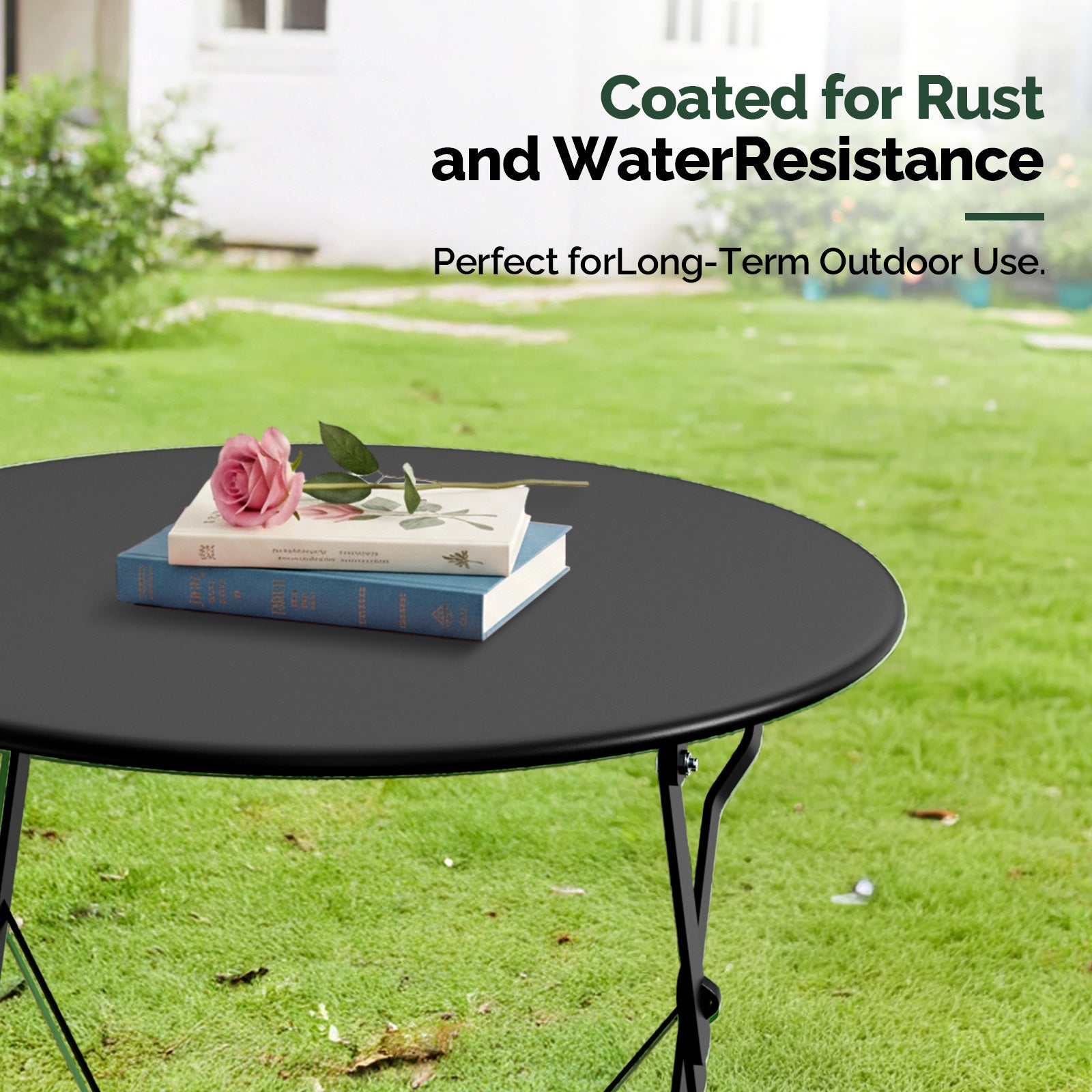 3-Piece Folding Bistro Set, Space-Saving Outdoor Patio Table and Chairs, Weather-Resistant Steel Furniture Set for Balcony Porch Garden, Black\u002FYellow\u002FGreen