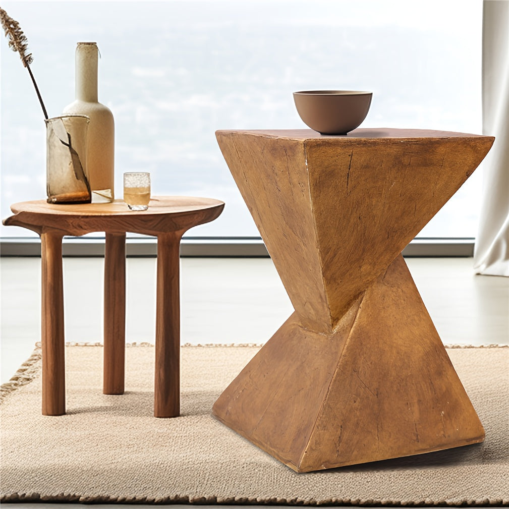 AESOME Z-Shaped Side Table & Stool - Multifunctional Lightweight Concrete Outdoor\u002F end table with Z-Shaped frame, Square Concrete Top & Stool - Natural Portable Accent table for Patio, Garden, Bedroom - Assembly Required