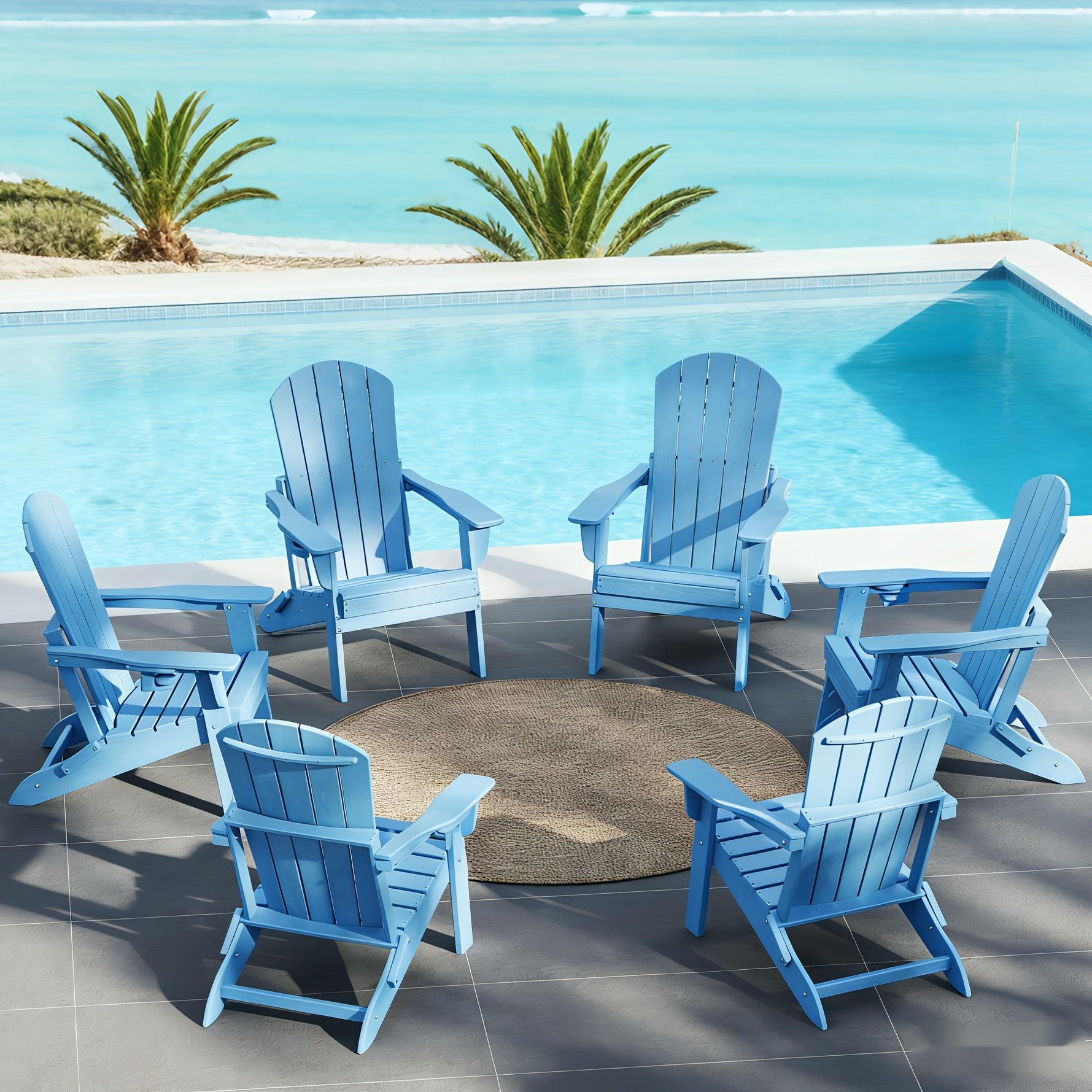 Folding Adirondack Chair 4 Pack, HDPE All-Weather Fire Pit Chairs, Plastic Adirondack Chairs with Cup Holder, Outdoor Lawn Chair for Patio Garden