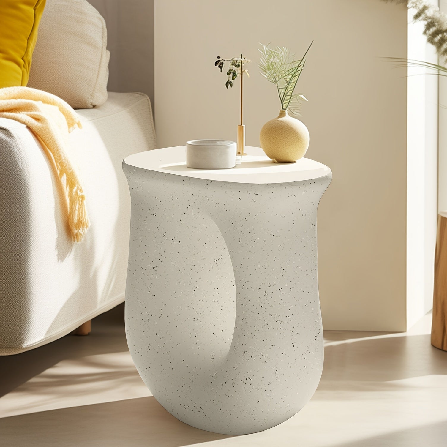 AESOME Modern Decorative Garden Stool Concrete Side Table Heavy Duty Patio Sturdy Faux Terrazzo Garden Stool Side Table Plant Table For Indoor Covered Outdoor, 17.7\