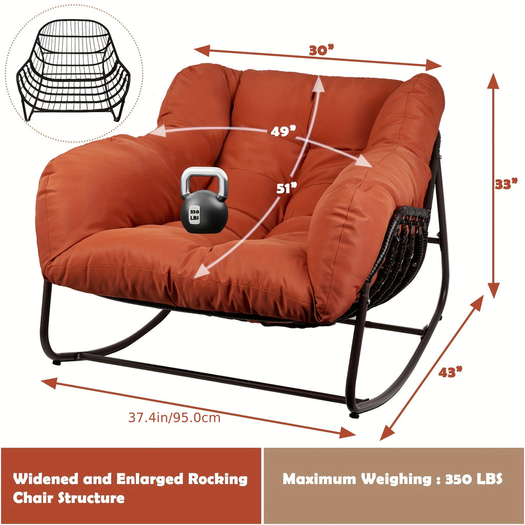 Outdoor Papasan Rocking Chair, Wicker Papasan Patio with Cushion And Pillow, Large Papasan Rocker Egg Chair for Garden And Patio
