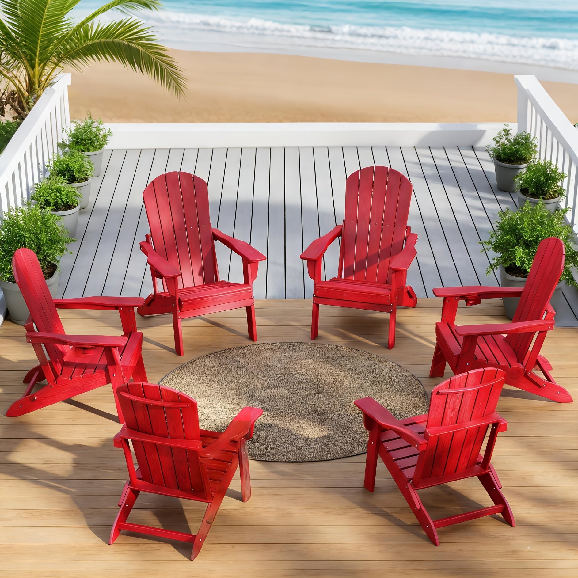 Folding Adirondack Chair 4 Pack, HDPE All-Weather Fire Pit Chairs, Plastic Adirondack Chairs with Cup Holder, Outdoor Lawn Chair for Patio Garden