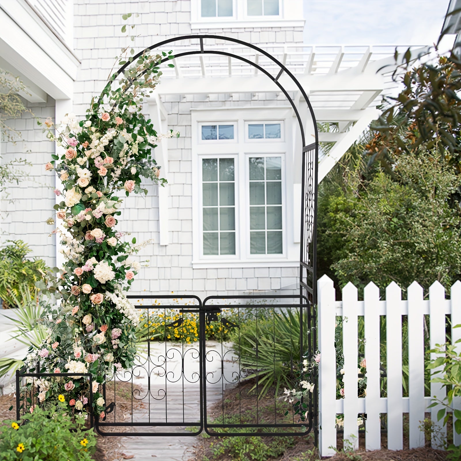 Large Size 7, 2ft Round Top With Door And Planting Frame, Black Iron Art, 16mm Pipe, Iron Arch, Courtyard (additional Styles Are Available For You To Choose)