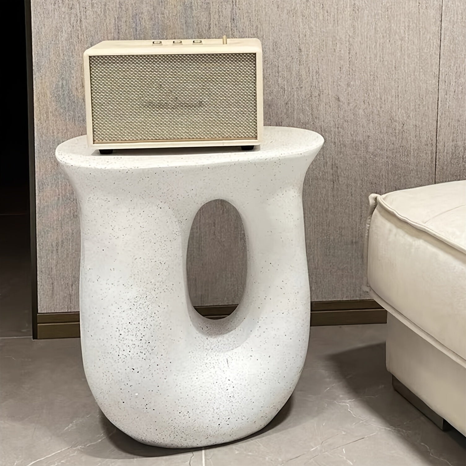 AESOME Modern Decorative Garden Stool Concrete Side Table Heavy Duty Patio Sturdy Faux Terrazzo Garden Stool Side Table Plant Table For Indoor Covered Outdoor, 17.7\