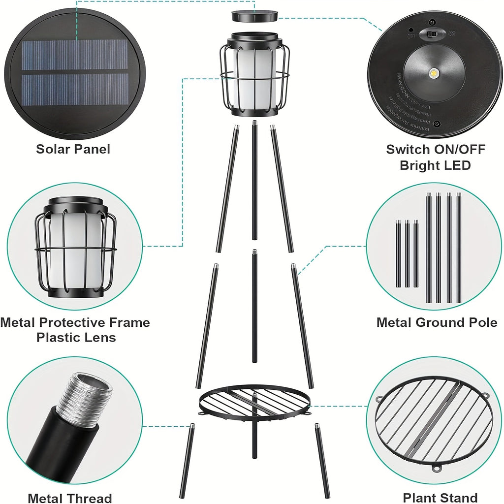 Solar Floor Lamps Outdoor With Metal Plant Stands, 36inch Solar Floor Lights Flower Shelf For Patio Deck Yard Garden, Outdoor Gardens Decor Gifts