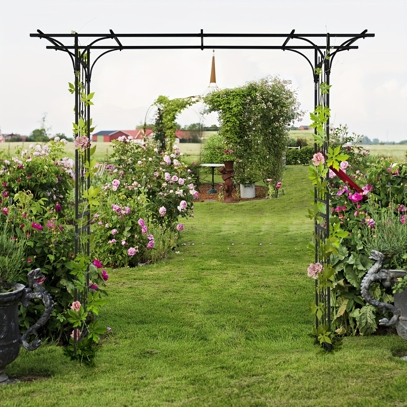 Large Size 7, 2ft Round Top With Door And Planting Frame, Black Iron Art, 16mm Pipe, Iron Arch, Courtyard (additional Styles Are Available For You To Choose)